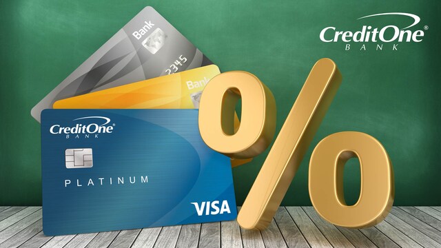 A selection of credit cards with a percentage sign indicating credit card interest rate