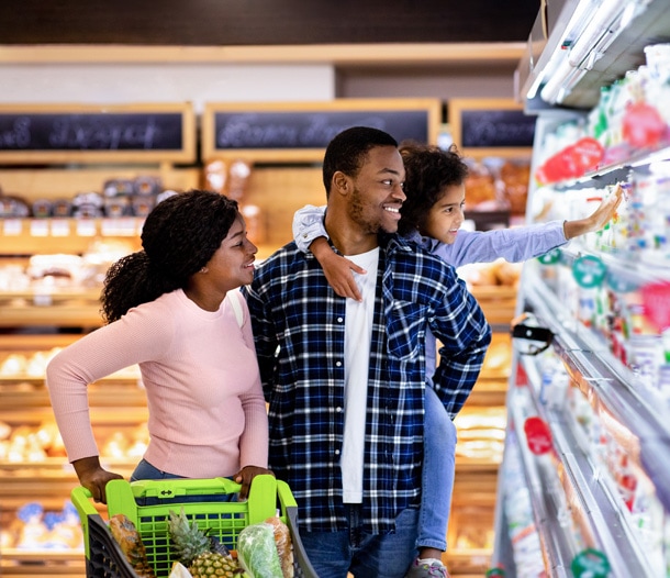 Young family grocery shopping